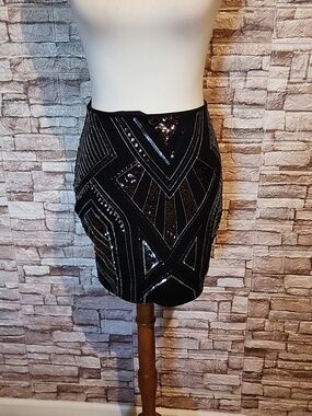 Express Skirt  Black Silver Sequin Chevron Mini Skirt